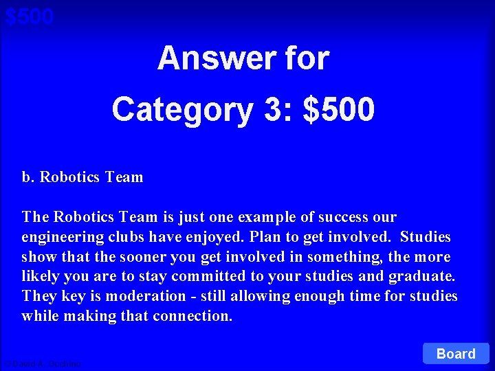 $500 Answer for Cat 3: $500 Q Category 3: $500 b. Robotics Team The