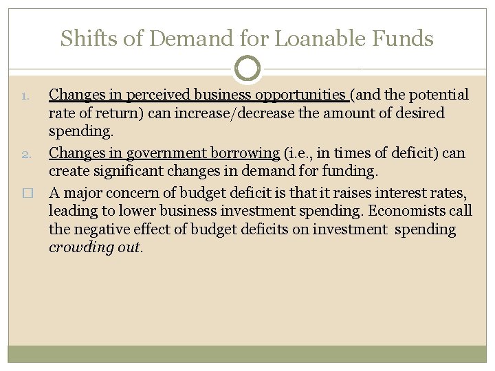 Shifts of Demand for Loanable Funds Changes in perceived business opportunities (and the potential