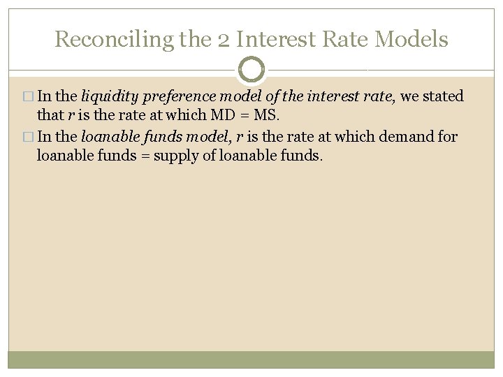 Reconciling the 2 Interest Rate Models � In the liquidity preference model of the