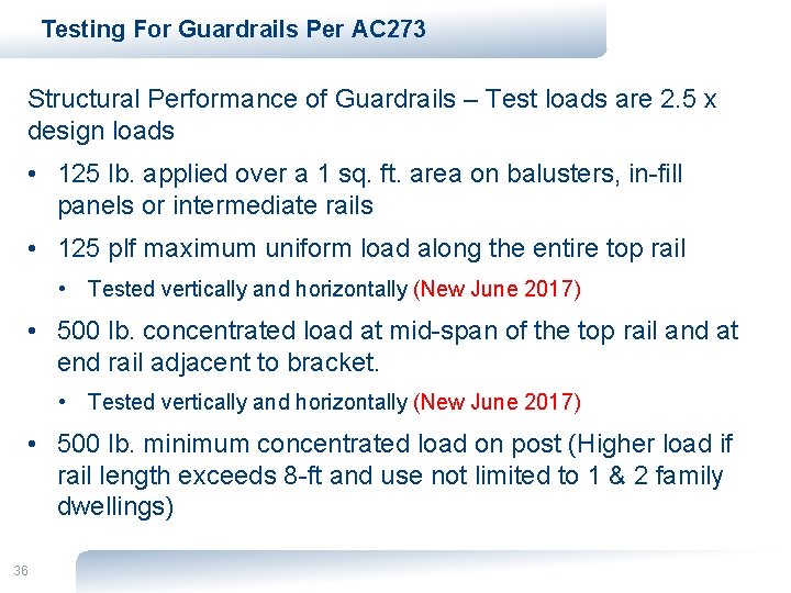 Testing For Guardrails Per AC 273 Structural Performance of Guardrails – Test loads are