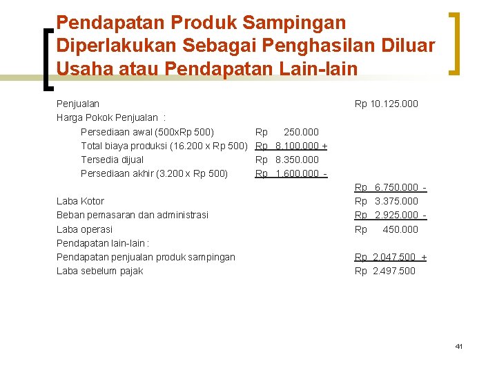 Pendapatan Produk Sampingan Diperlakukan Sebagai Penghasilan Diluar Usaha atau Pendapatan Lain-lain Penjualan Harga Pokok