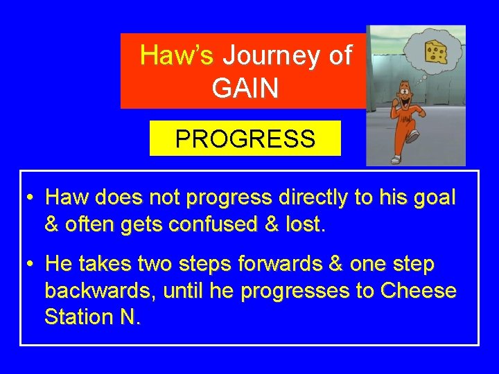 Haw’s Journey of GAIN PROGRESS • Haw does not progress directly to his goal