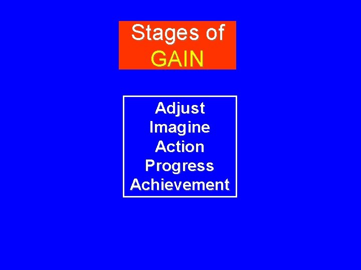 Stages of GAIN Adjust Imagine Action Progress Achievement 