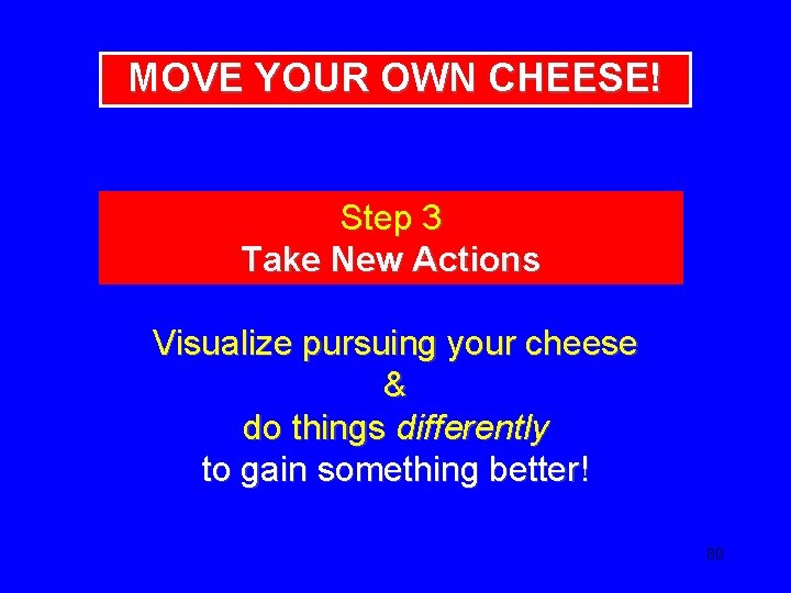 MOVE YOUR OWN CHEESE! Step 3 Take New Actions Visualize pursuing your cheese &