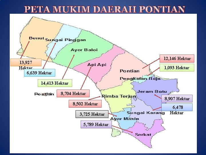 PETA MUKIM DAERAH PONTIAN 12, 146 Hektar 13, 927 Hektar 6, 639 Hektar 1,