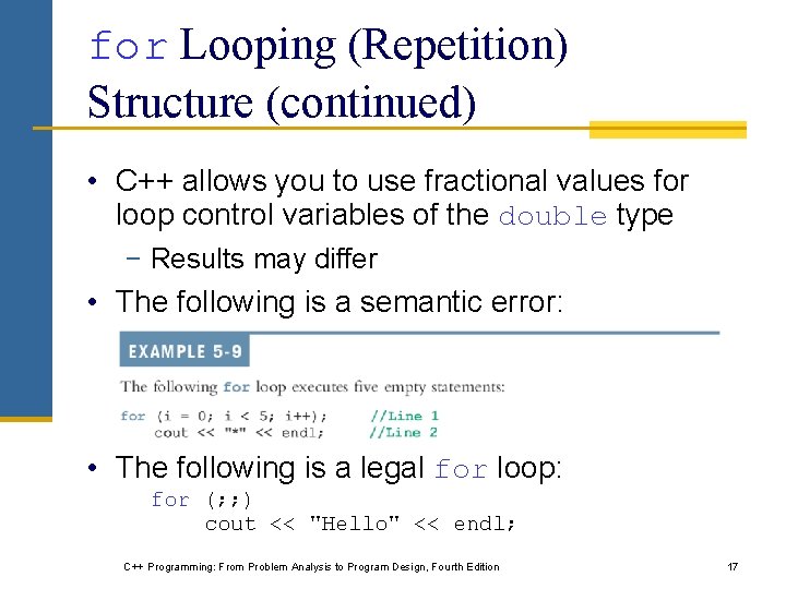 for Looping (Repetition) Structure (continued) • C++ allows you to use fractional values for