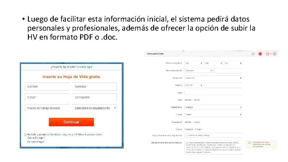  • Luego de facilitar esta información inicial, el sistema pedirá datos personales y