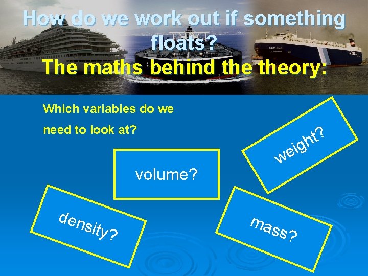 How do we work out if something floats? The maths behind theory: Which variables