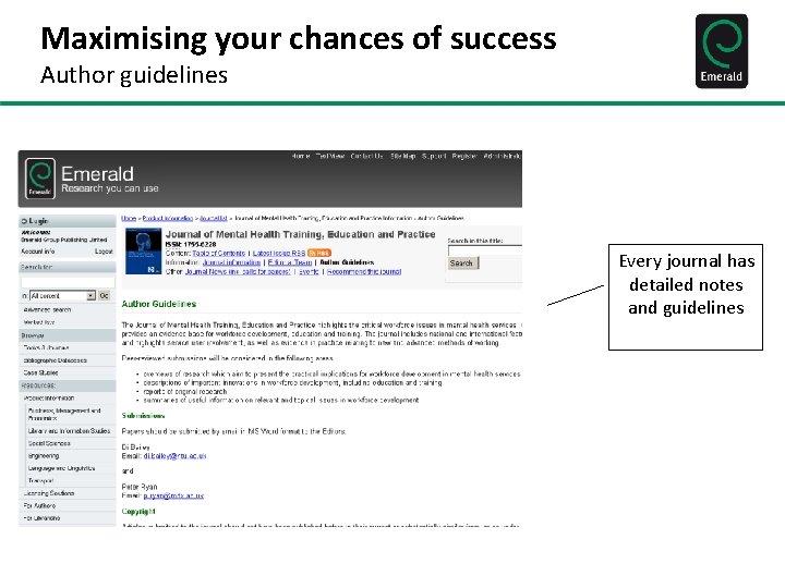 Maximising your chances of success Author guidelines Every journal has detailed notes and guidelines