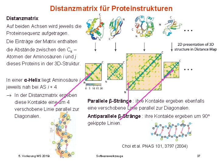 Distanzmatrix für Proteinstrukturen Distanzmatrix: Auf beiden Achsen wird jeweils die Proteinsequenz aufgetragen. Die Einträge