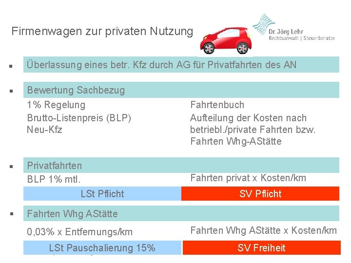 Firmenwagen zur privaten Nutzung § ÜÜberlassung eines betr. Kfz durch AG für Privatfahrten des