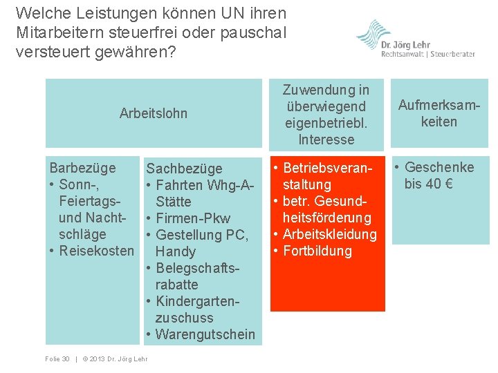 Welche Leistungen können UN ihren Mitarbeitern steuerfrei oder pauschal versteuert gewähren? Arbeitslohn Barbezüge •