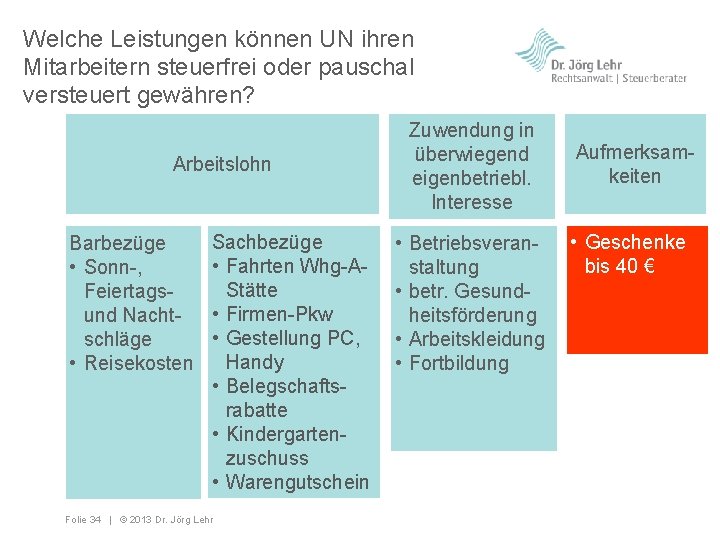 Welche Leistungen können UN ihren Mitarbeitern steuerfrei oder pauschal versteuert gewähren? Arbeitslohn Barbezüge •