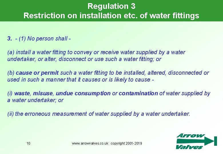 Regulation 3 Restriction on installation etc. of water fittings 3. - (1) No person