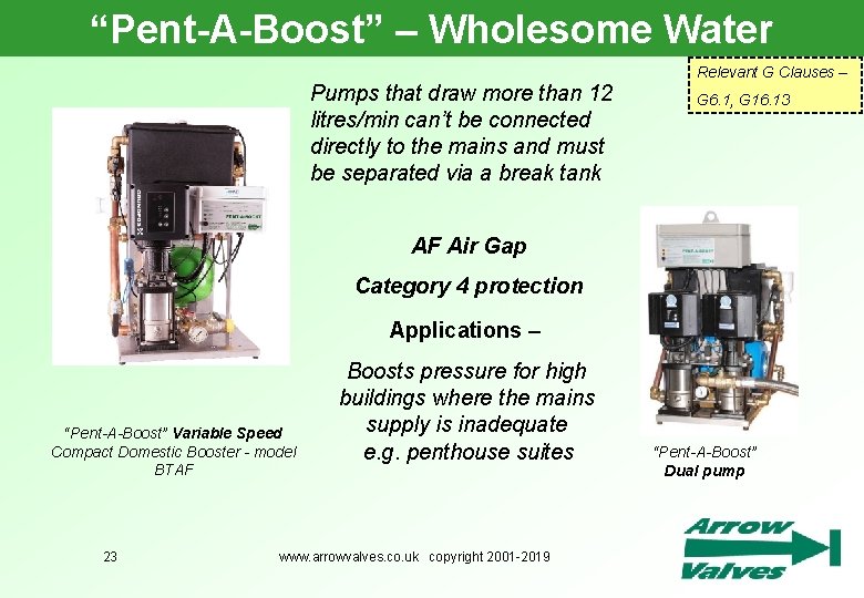 “Pent-A-Boost” – Wholesome Water Relevant G Clauses – Pumps that draw more than 12