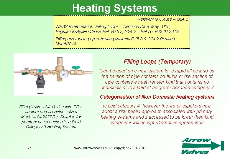 Heating Systems Relevant G Clause – G 24. 2 WRAS Interpretation Filling Loops –