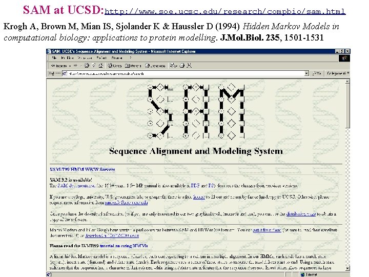 SAM at UCSD: http: //www. soe. ucsc. edu/research/compbio/sam. html Krogh A, Brown M, Mian