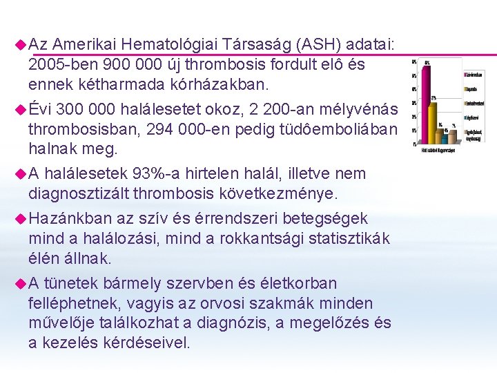 u Az Amerikai Hematológiai Társaság (ASH) adatai: 2005 -ben 900 000 új thrombosis fordult u Az Amerikai Hematológiai Társaság (ASH) adatai: 2005 -ben 900 000 új thrombosis fordult