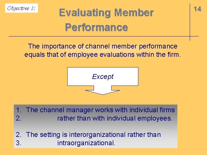 Objective 1: Evaluating Member Performance The importance of channel member performance equals that of