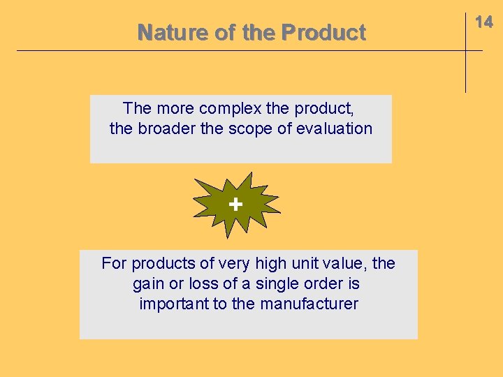 Nature of the Product The more complex the product, the broader the scope of