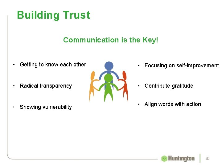 Building Trust Communication is the Key! • Getting to know each other • Focusing