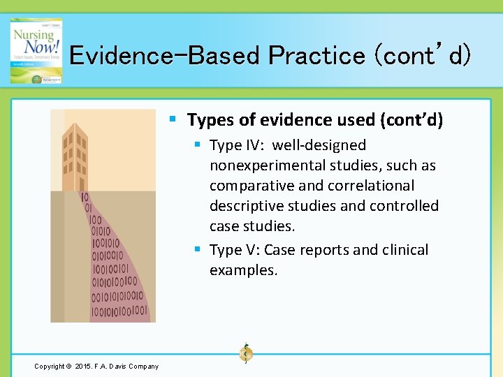 Evidence-Based Practice (cont’d) § Types of evidence used (cont’d) § Type IV: well-designed nonexperimental