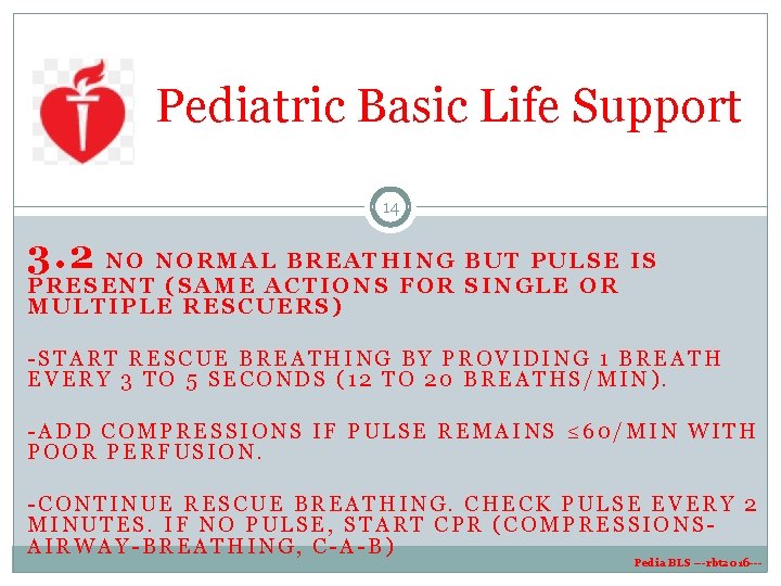 Pediatric Basic Life Support 14 3. 2 N O R M A L B Pediatric Basic Life Support 14 3. 2 N O R M A L B
