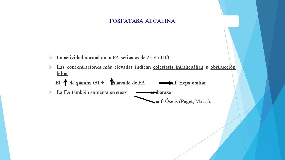 FOSFATASA ALCALINA Ø La actividad normal de la FA sérica es de 25 -85