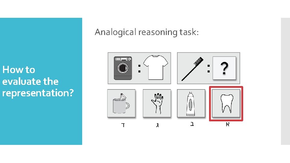 Analogical reasoning task: How to evaluate the representation? 