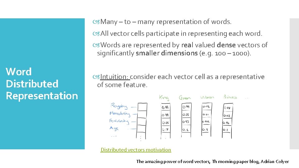 Many – to – many representation of words. All vector cells participate in