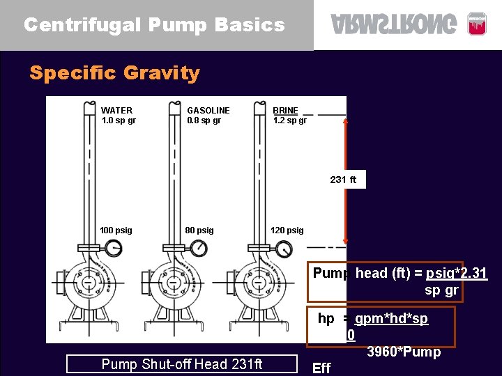 Centrifugal Pump Basics Specific Gravity WATER 1. 0 sp gr GASOLINE 0. 8 sp Centrifugal Pump Basics Specific Gravity WATER 1. 0 sp gr GASOLINE 0. 8 sp