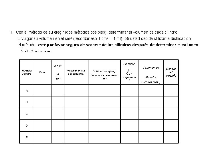 1. Con el método de su elegir (dos métodos posibles), determinar el volumen de