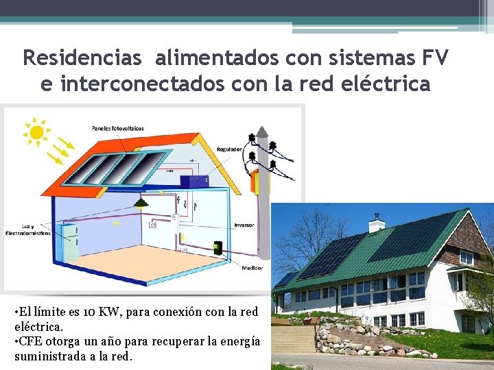 Residencias alimentados con sistemas FV e interconectados con la red eléctrica • El límite