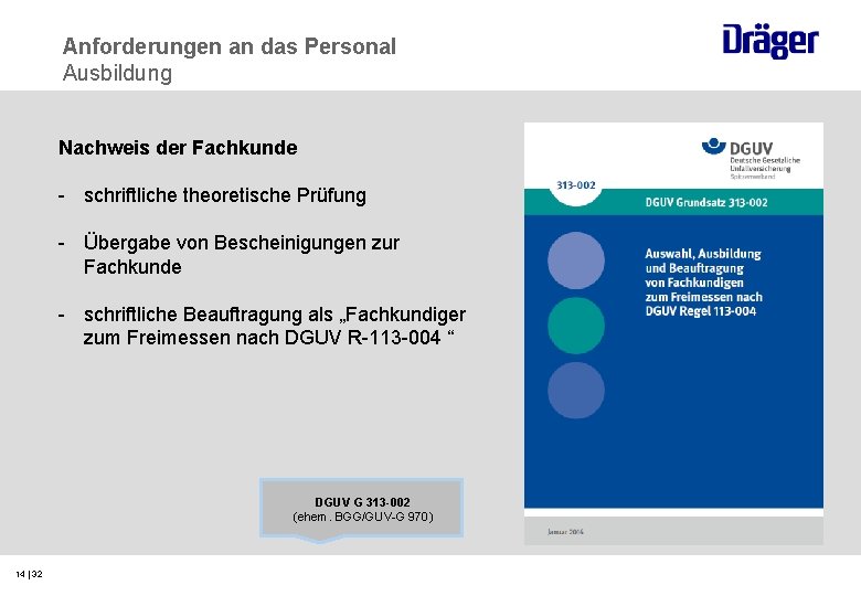 Anforderungen an das Personal Ausbildung Nachweis der Fachkunde - schriftliche theoretische Prüfung - Übergabe