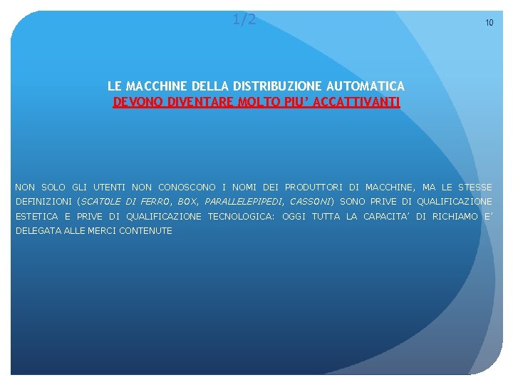 1/2 10 LE MACCHINE DELLA DISTRIBUZIONE AUTOMATICA DEVONO DIVENTARE MOLTO PIU’ ACCATTIVANTI NON SOLO