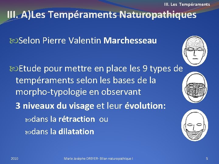 III. Les Tempéraments III. A)Les Tempéraments Naturopathiques Selon Pierre Valentin Marchesseau Etude pour mettre
