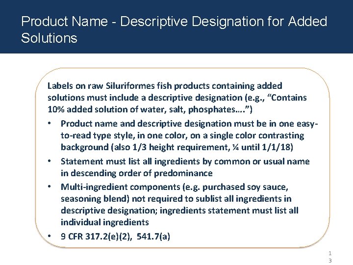 Product Name - Descriptive Designation for Added Solutions Labels on raw Siluriformes fish products Product Name - Descriptive Designation for Added Solutions Labels on raw Siluriformes fish products
