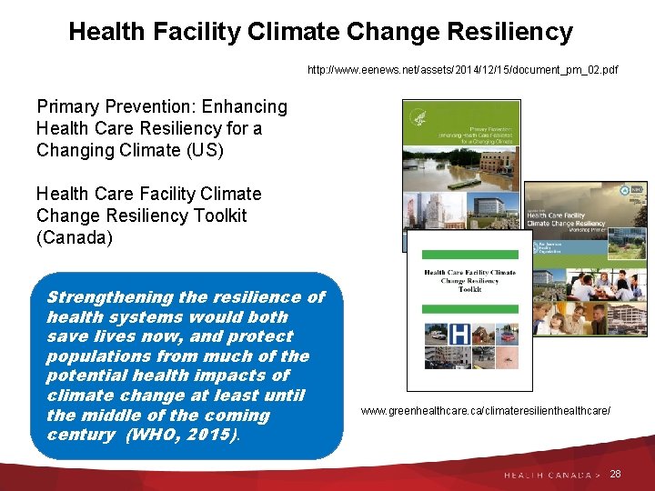 Health Facility Climate Change Resiliency http: //www. eenews. net/assets/2014/12/15/document_pm_02. pdf Primary Prevention: Enhancing Health