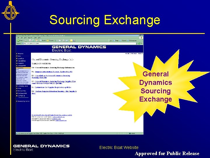 Sourcing Exchange General Dynamics Sourcing Exchange Electric Boat Website Approved for Public Release Sourcing Exchange General Dynamics Sourcing Exchange Electric Boat Website Approved for Public Release