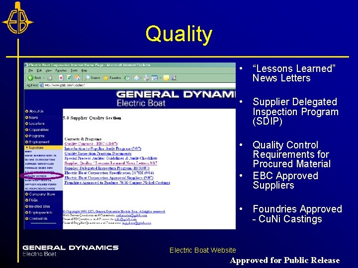 Quality • “Lessons Learned” News Letters • Supplier Delegated Inspection Program (SDIP) • Quality Quality • “Lessons Learned” News Letters • Supplier Delegated Inspection Program (SDIP) • Quality