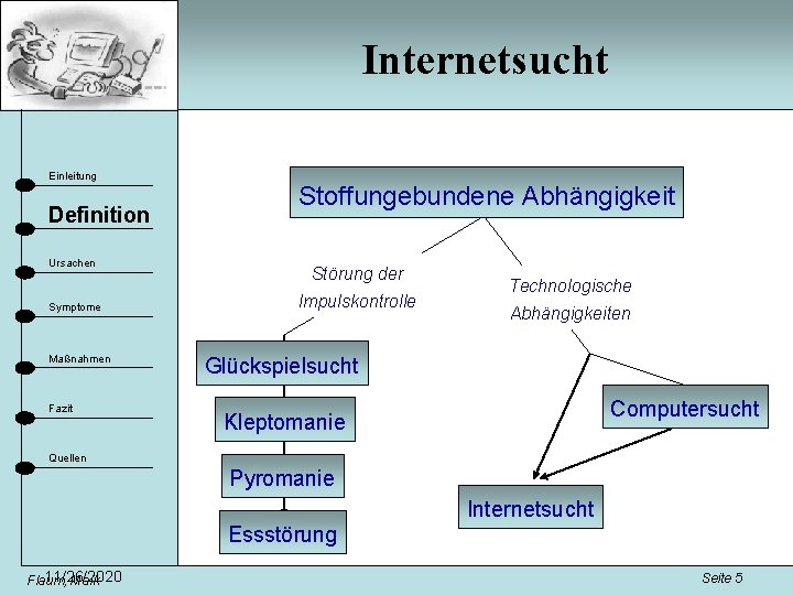 Internetsucht Einleitung Definition Ursachen Symptome Maßnahmen Fazit Stoffungebundene Abhängigkeit Störung der Impulskontrolle Technologische Abhängigkeiten