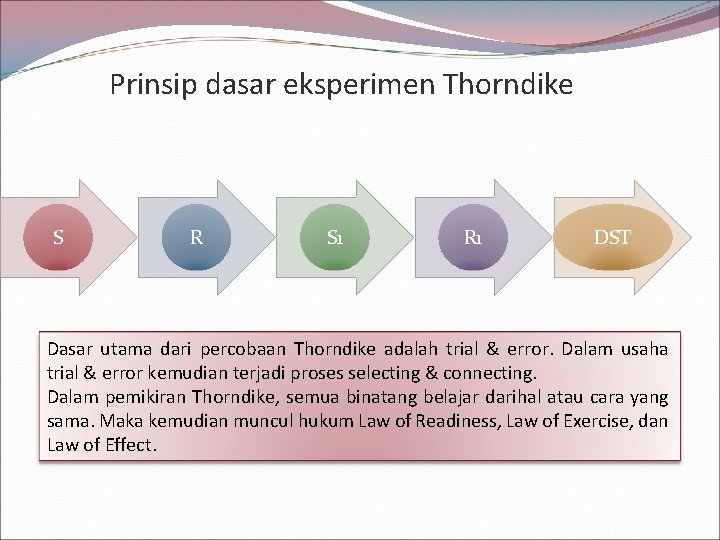 Prinsip dasar eksperimen Thorndike S R S 1 R 1 DST Dasar utama dari Prinsip dasar eksperimen Thorndike S R S 1 R 1 DST Dasar utama dari