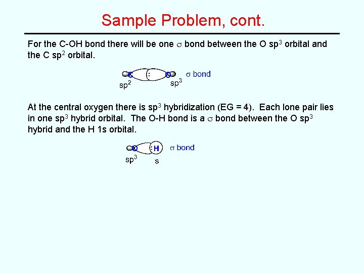 Sample Problem, cont. For the C-OH bond there will be one s bond between