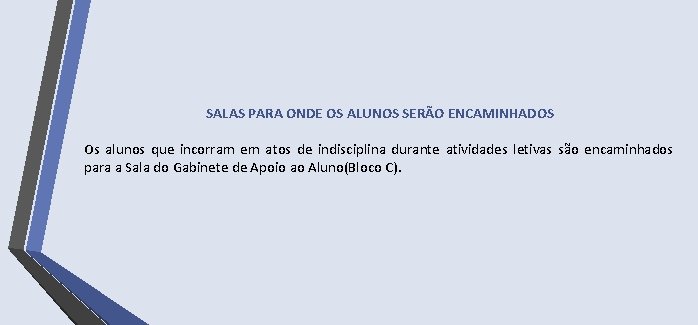 SALAS PARA ONDE OS ALUNOS SERÃO ENCAMINHADOS Os alunos que incorram em atos de