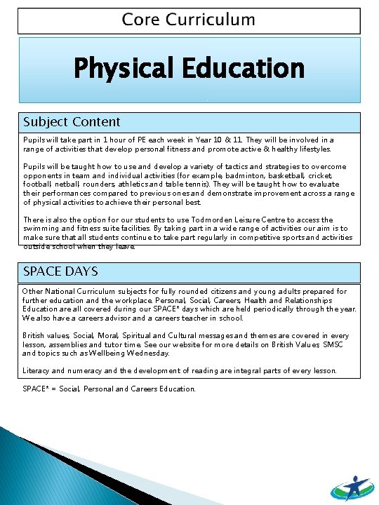Physical Education Subject Content Pupils will take part in 1 hour of PE each