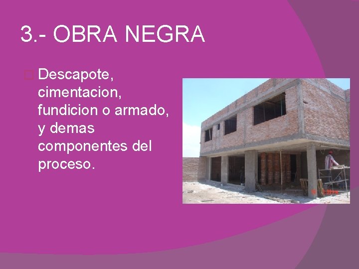 3. - OBRA NEGRA � Descapote, cimentacion, fundicion o armado, y demas componentes del