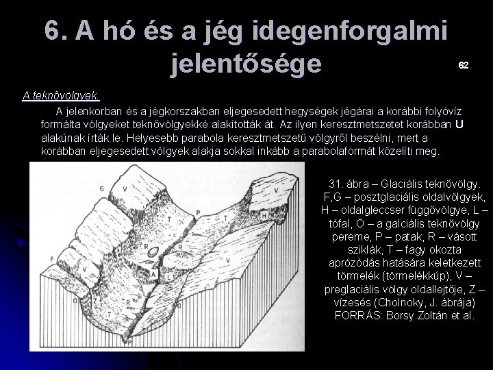 6. A hó és a jég idegenforgalmi jelentősége 62 A teknővölgyek. A jelenkorban és