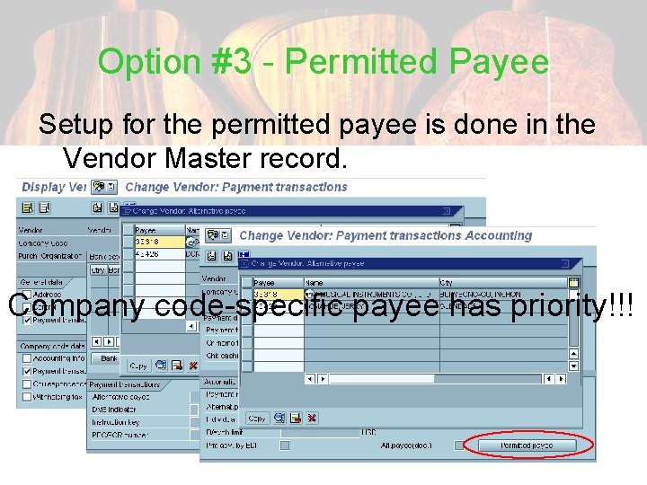 Option #3 - Permitted Payee Setup for the permitted payee is done in the