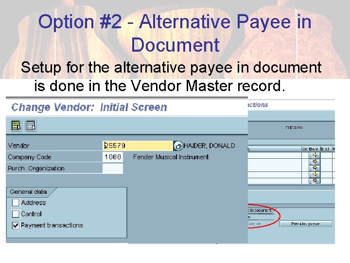 Option #2 - Alternative Payee in Document Setup for the alternative payee in document