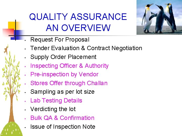 QUALITY ASSURANCE AN OVERVIEW • • • Request For Proposal Tender Evaluation & Contract